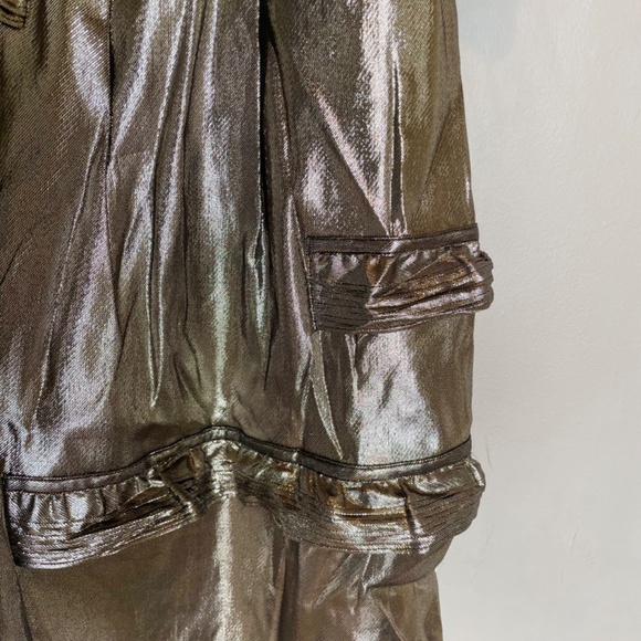 NWT Burberry Long-Sleeve Gold Metallic Ruffle-Trim Dress size US 2 - Picture 11 of 16